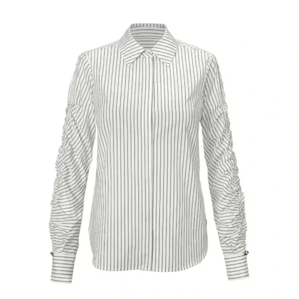 CAbi Linear Shirt Classic Black White Stripe Long Ruched Sleeves size M - Picture 8 of 8
